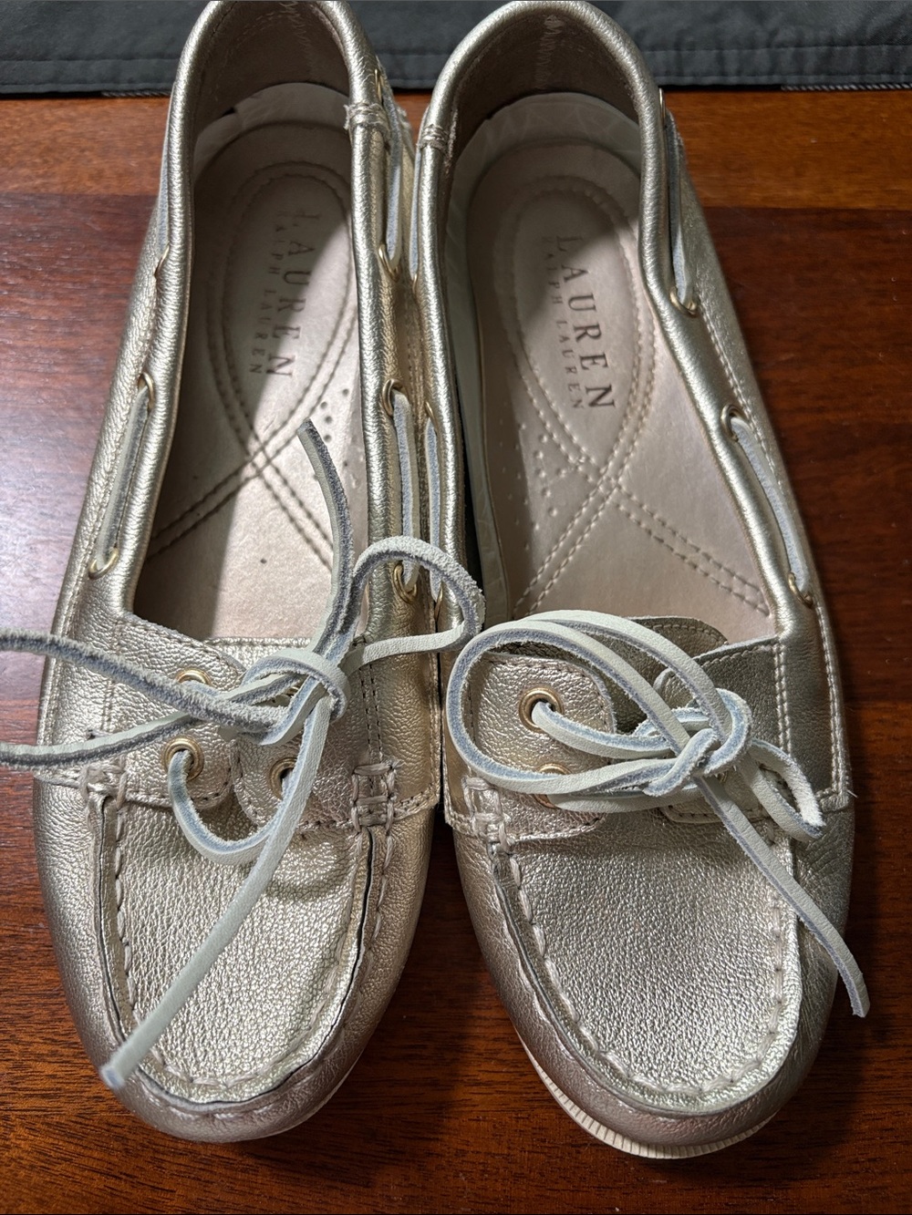 Lauren Ralph Lauren Metallic Gold Moccasin Boat Shoes Size 7.5